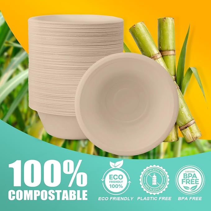 JINVOGREEN 12 oz Paper Bowls, Heavy Duty Biodegradable Bagasse Bowl - Image 7