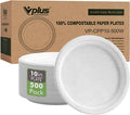 Vplus 500 Pack Compostable Bagasse Paper Plates 10.25 inch, 100% Bagasse by Vplus