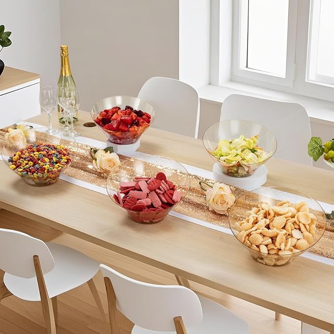 BESTVIP 54 Oz Clear with Gold Glitter Plastic Angled Serving Bowls, 12 Pack | - Image 5