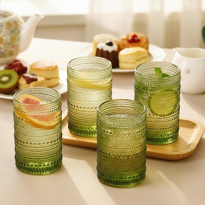 Moretoes12 Pack 12 Oz Green Hobnail Drinking Glasses Set, Water Glass Cups | - Image 5