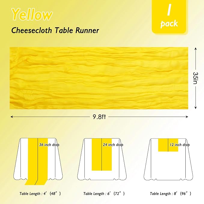 3 Pack Yellow Cheesecloth Table Runner 120 Inch Boho Wedding Decor | - Image 2