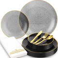 150 Pcs Black Plastic Dinnerware Set, Disposable Plates by BONSINY