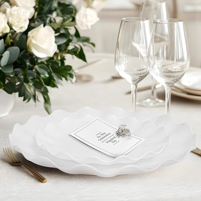 LIYH 50 Pcs White Scalloped Plastic Plates Reusable - Image 2