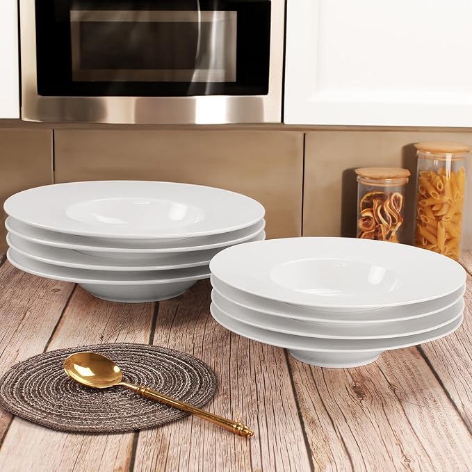 Soup Bowls, Pasta Bowls Plates, Embossed Porcelain Wide Rim Bowls, 10 Oz - Image 7