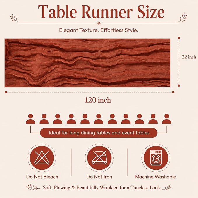 10 Pack Terracotta Cheesecloth Table Runner 22 x 120 Inch Boho Table Runner | - Image 2
