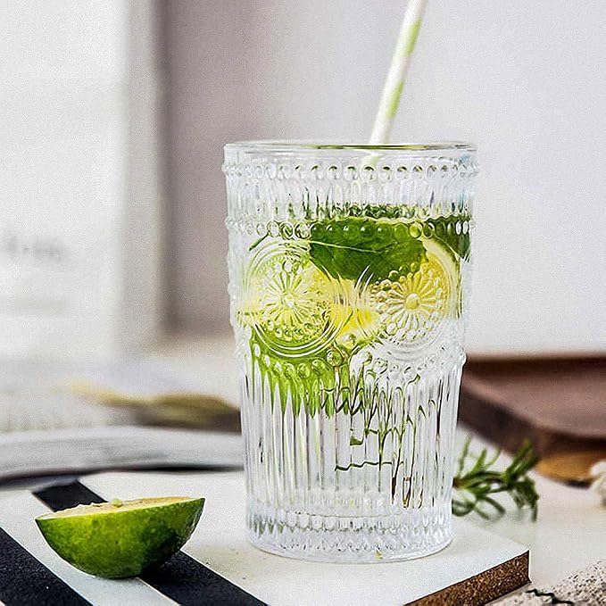 MDLUU Embossed Water Glasses, Romantic Glassware, Vintage Drinking Glasses - Image 2