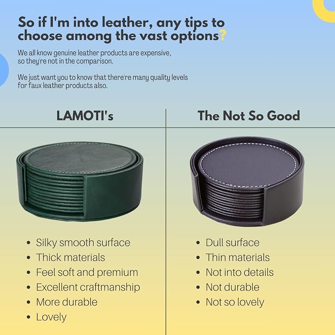 LAMOTI Leather Coasters for Drinks, Handmade Luxurious Home Décor and - Image 4