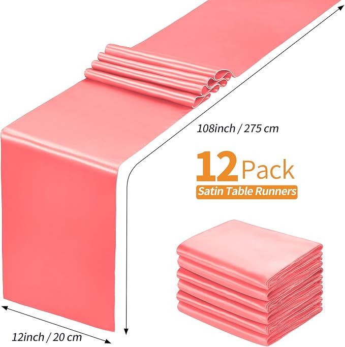 SiinvdaBZX 12 Pcs Coral Satin Table Runner 12 x 108 inches Long | Bright Smooth - Image 4