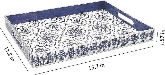 Serving Tray with Handles, 15.7 * 11.8 inches, Plastic Ottoman Tray with - Image 2