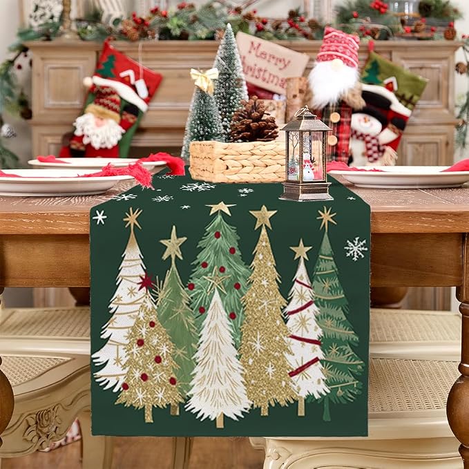 Christmas Table Runner 13x48 Inch, Xmas Trees Snowflakes Holiday Decorative - Image 7
