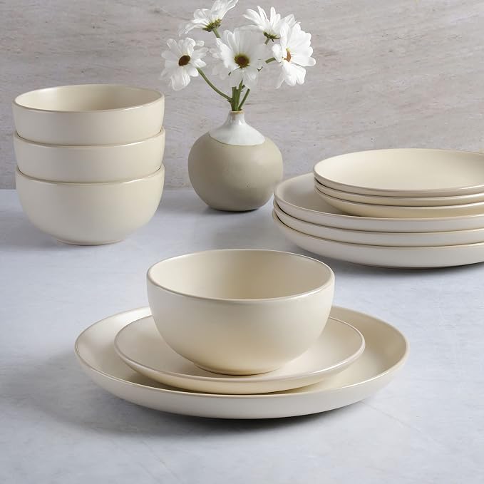 Gibson Home Rockaway 12-Piece Round Stoneware Dinnerware Set, Service - Image 5
