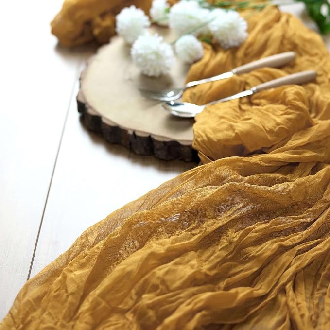 Efavormart 10ft Mustard Yellow Cheesecloth Table Runner - Image 7