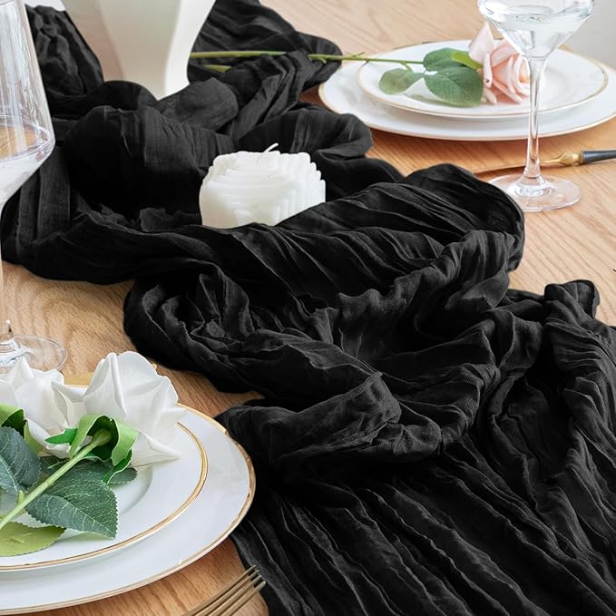 Cheesecloth Table Runner 10FT 3Pcs Black Boho Gauze Sheer Runners | Cheese - Image 5