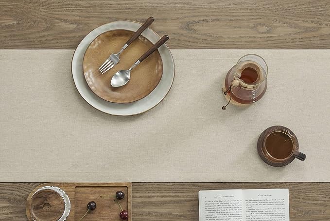 Basic Linen Style Table Runner, 14x36 Inch Raw Linen | Mitered Corner Design - Image 3