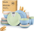 40 PCS Wheat Straw Dinnerware Sets Unbreakable Dishes Set by Perlapoc