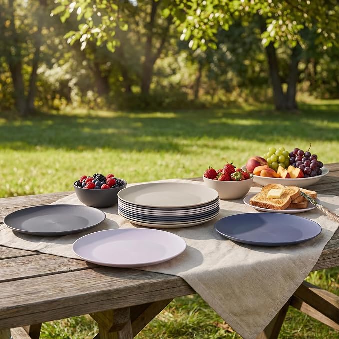 AOYITE 10 inch Plastic Plates Reusable Set 12, BPA Free Kid Plate Grey Tone | - Image 5