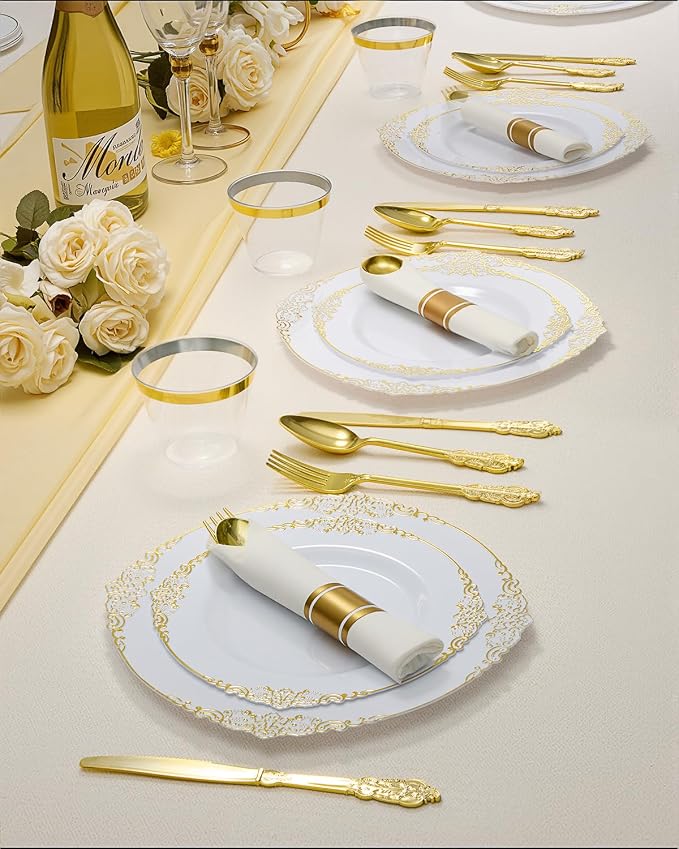 350 Piece Gold Plastic Dinnerware Set - Image 7