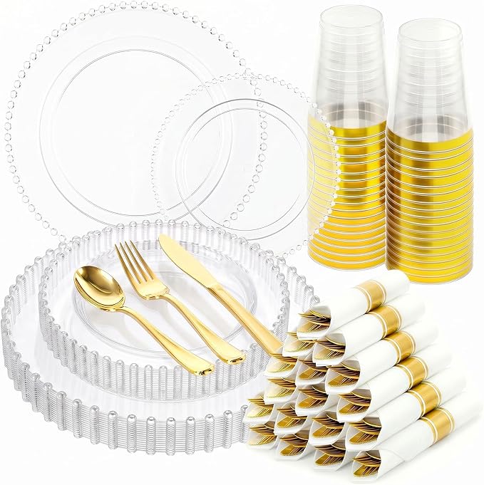 175pcs Plastic Dinnerware Set Clear 25 Guests by cheerserve