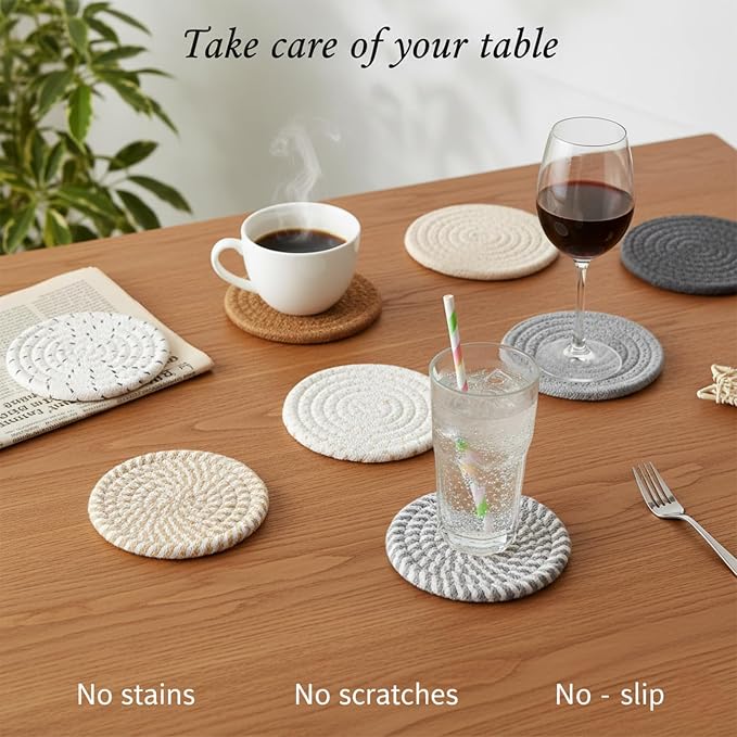 Drink Coasters Set of 8 with Holder, Cotton Woven | Absorbent cotton woven - Image 3