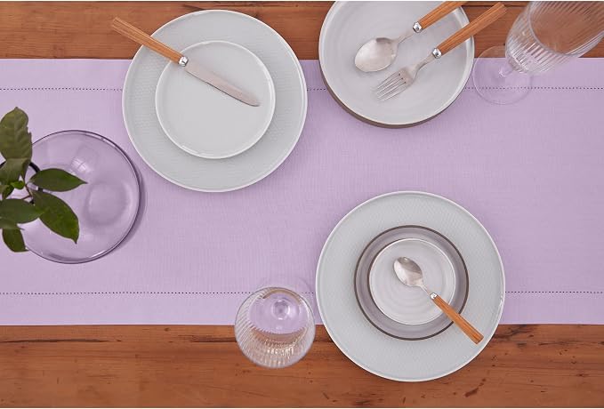 Solino Home Cotton Linen Dining Table Runner Lavender Woven, 14 x 108 in | - Image 3