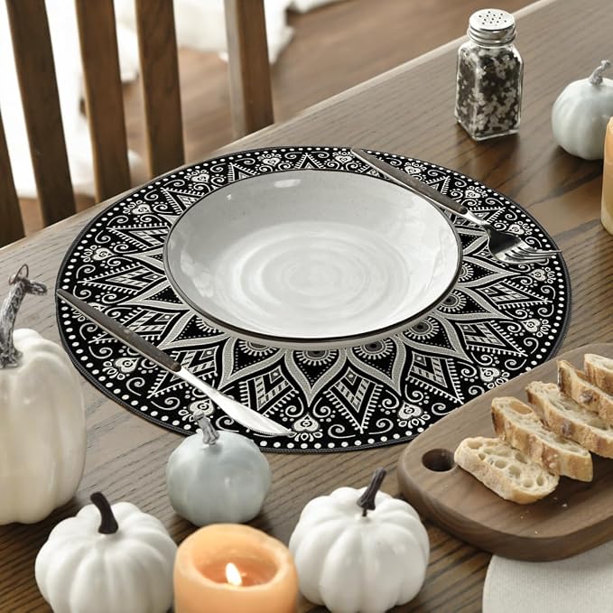Artoid Mode Black Mandala Round Placemats Set of 4, 14 Inch Seasonal Spring - Image 3