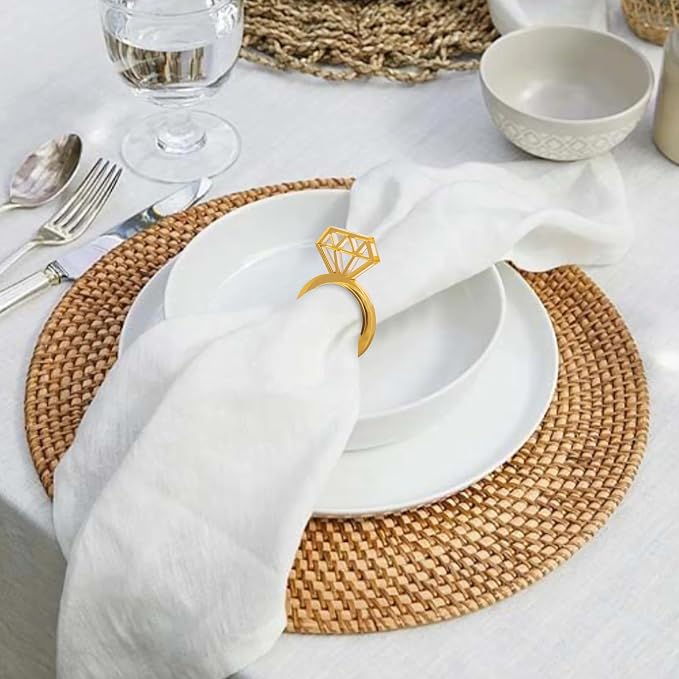 Edussy Gold Napkin Rings Set of 12, Acrylic Mirror Diamond Napkin Ring Holders - Image 4