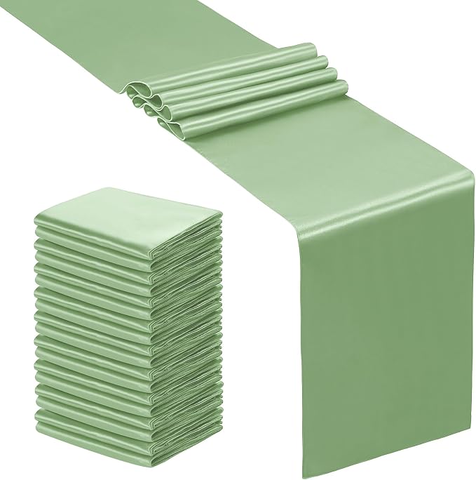 SiinvdaBZX 4 Pcs Sage Green Satin Table Runner 12 x 108 inches Long | Bright by SiinvdaBZX