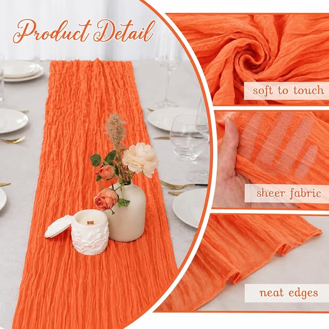 10 Pack Orange Cheesecloth Table Runner 22 x 120 Inch Gauze Table Runner | 10FT - Image 2