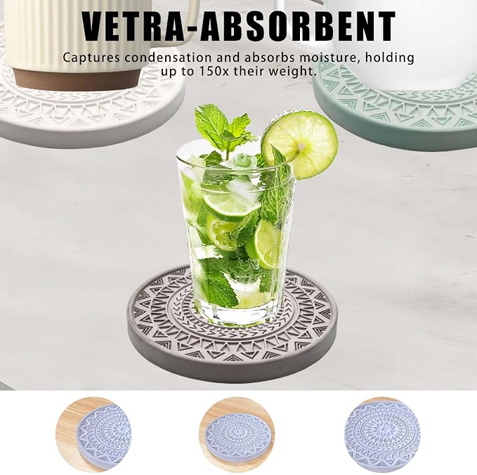 5 Pack Absorbent Stone Coasters, Quick-Drying Diatomaceous Earth Drink Coasters - Image 3