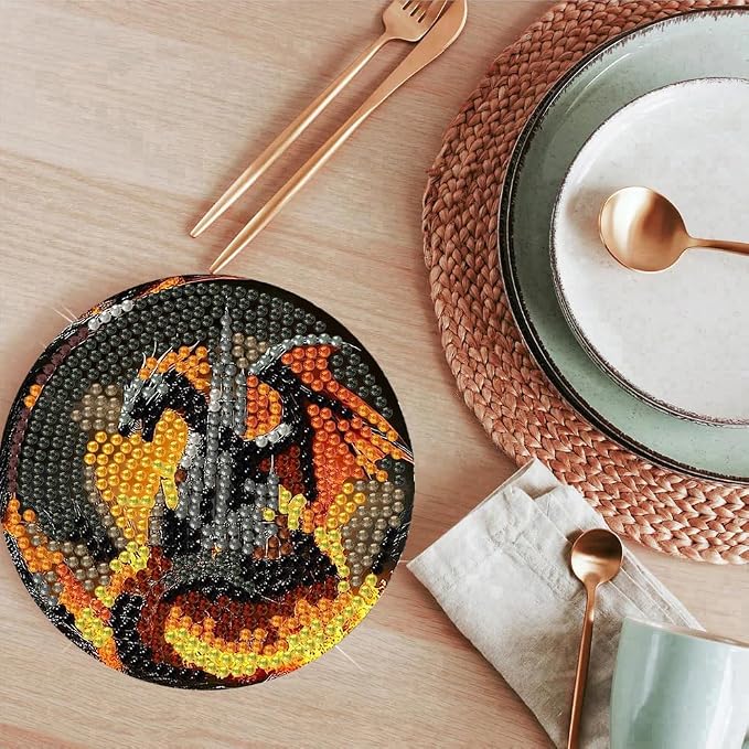ijbnhd 8 PCS Dragon Diamond Art Coasters Kits - Image 5