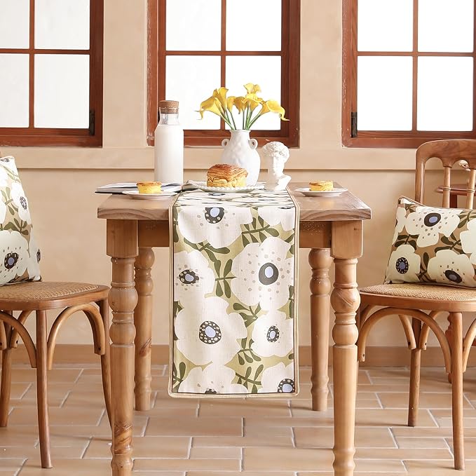 bilin gaier Designer French Linen Long Table Runner, Floral Pattern, Dining - Image 2
