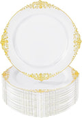 Nervure 100Pcs 10.25'' Gold Plastic Plates, Heavy Duty Disposable Plates by Nervure