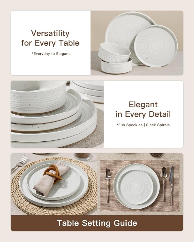 Stoneware Dinnerware Set for 4, Plates and Bowls - Image 4