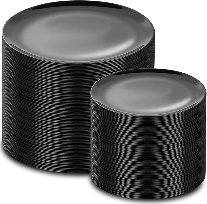PULOTE 200PCS Black Plastic Plates by PULOTEpartywareWesupplyproductsandyouenjoylife