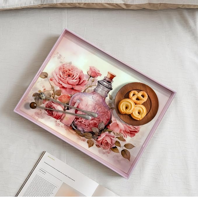 Serving Tray with Handles, 15.7 * 11.8 inches, Plastic Ottoman Tray with - Image 5
