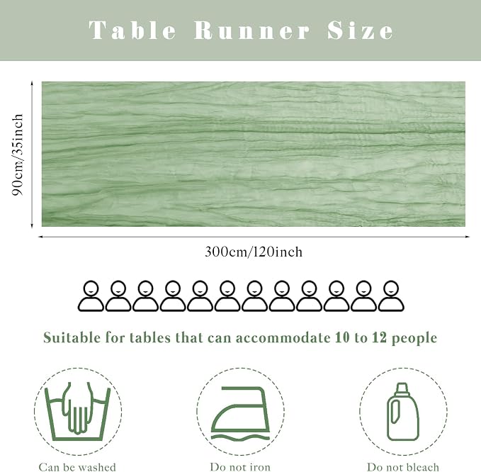 10FT Sage Green Cheesecloth Table Runner 35 x 120 Inches Long Runner - Image 3
