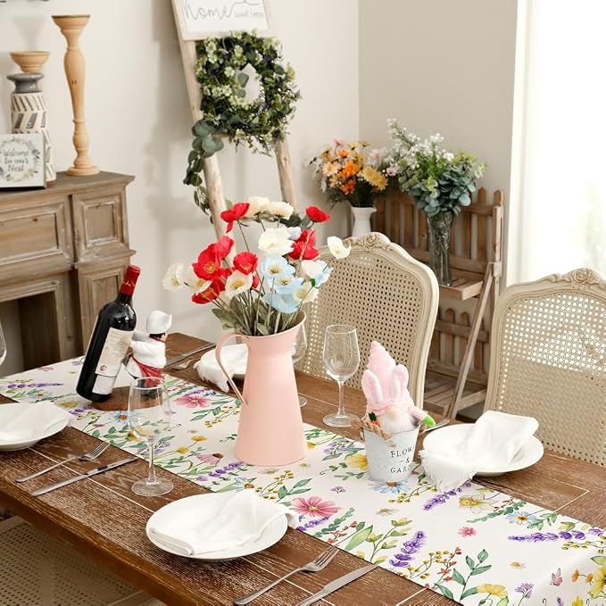 Spring Table Runner 13 x 72 Inch, Floral Wildflowers Decorative Rustic - Image 3