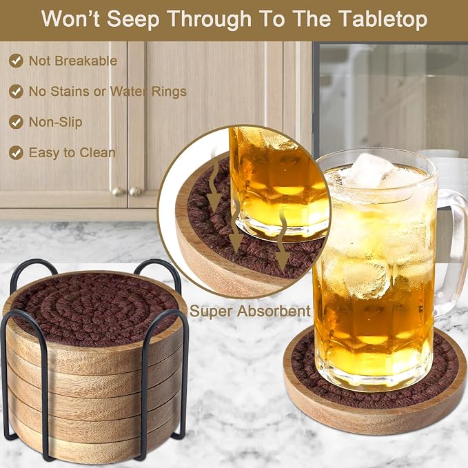 Eykao 6 Pack Absorbent Coasters, 4.3 inches Cork - Image 2