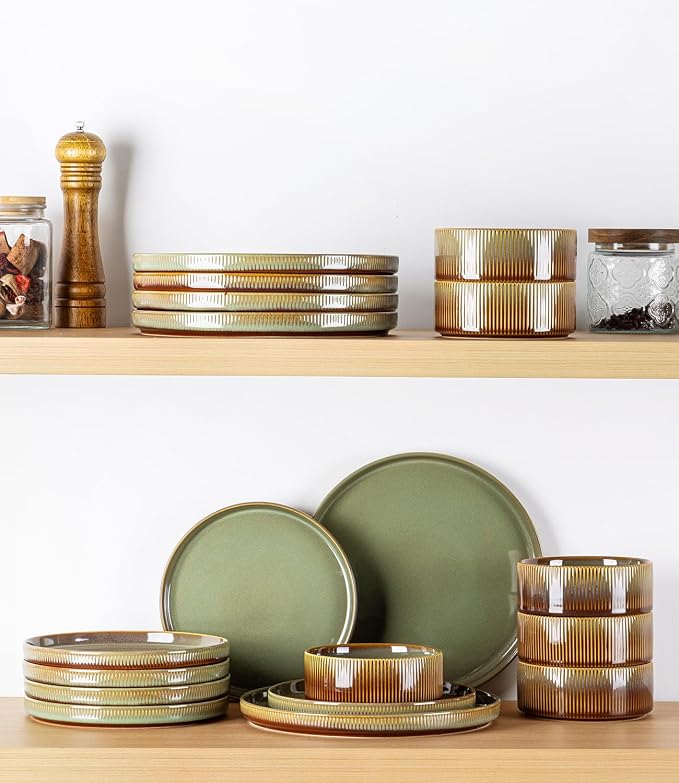 Ceramic Dinnerware Set for 8, 24-Piece Plates and Bowls Set | Lightweight - Image 8