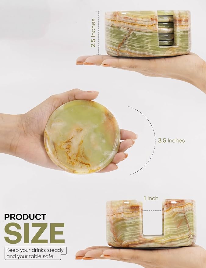 Marble Coasters Set of 6 Green 3.5 Inch Round Stone Coaster - Image 6