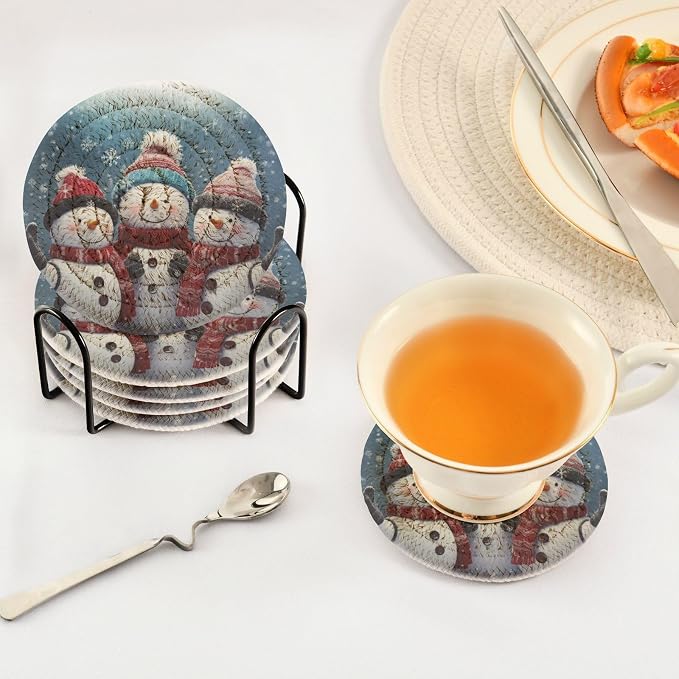YETTASBIN Christmas Snowman 6 Pcs Drink Coasters - Image 5