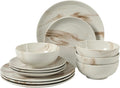 Gibson Home Cloudlight 12 Piece Plates and Bowls Dishes Brown and White by GibsonHomewares