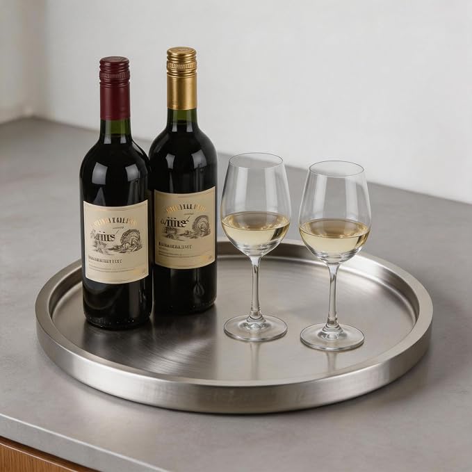 Stainless Steel Round Bar Serving Tray 12.5", Double Wall, Ideal Coffee Table - Image 5