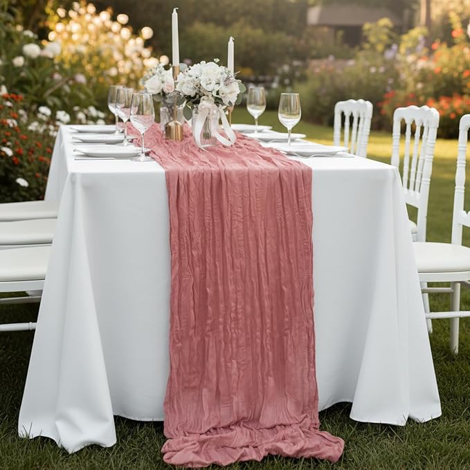 3 Pack Dusty Pink Cheesecloth Table Runner 120 Inch Boho Wedding Decor | - Image 8