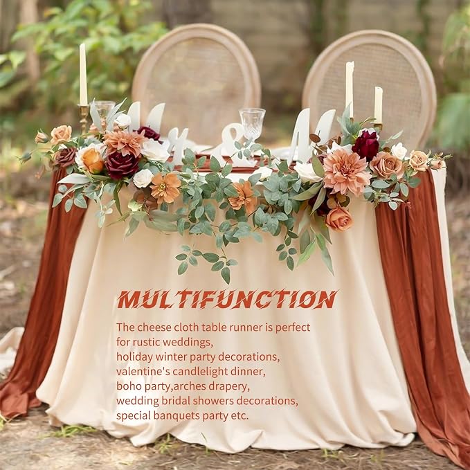 10 Pack Terracotta Cheesecloth Table Runner 17x108 Inch Boho Gauze Cheese Cloth - Image 7