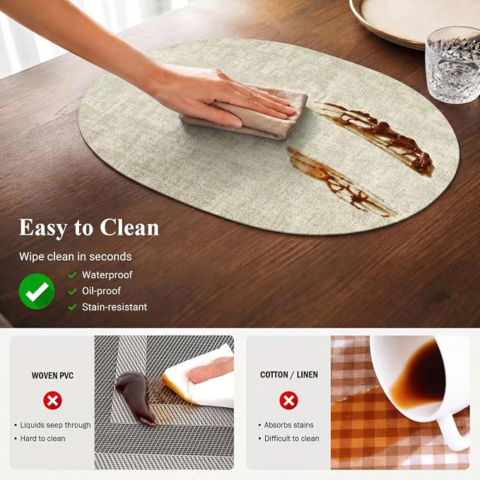 Placemats Set of 8-17" x 11.8" Waterproof & Heat Resistant Oval Place Mats - Image 3