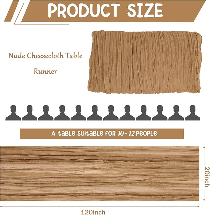 10 Pack Nude Cheesecloth Table Runner 10FT Boho Gauze Fabric Table Runner - Image 2