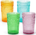 MDLUU Colored Glassware, Embossed Water Glasses, Colored Tumblers Glass by MDLUU