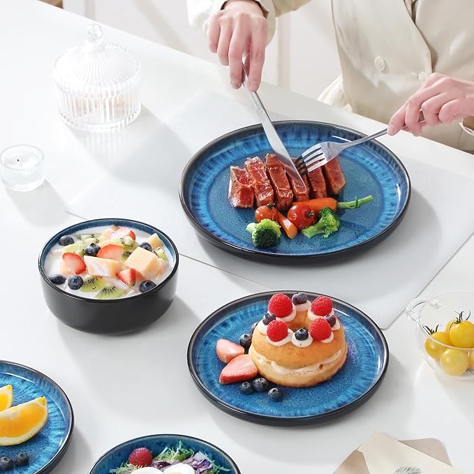 vancasso PLAYA Plates and Bowls Sets, 18 Pieces Blue Dinnerware Sets - Image 5