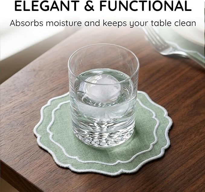 Linen Coasters for Drinks, 4.5 inch, Kiwi | Absorbent Linen Drink Mats - Image 5